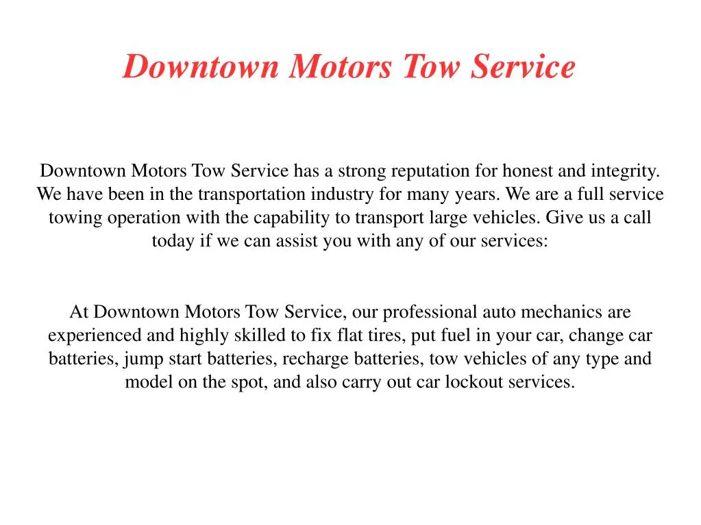 downtown motors tow service