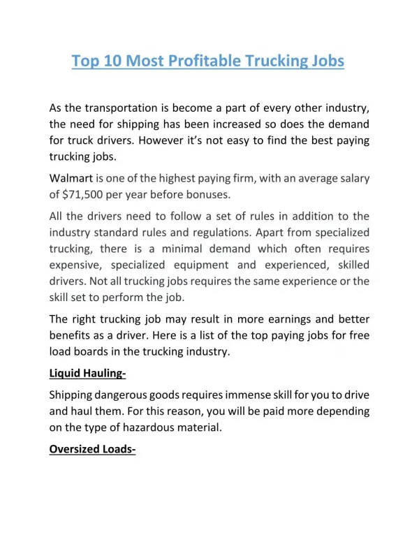 Top 10 Most profitable Trucking Jobs | Pickmyload.com