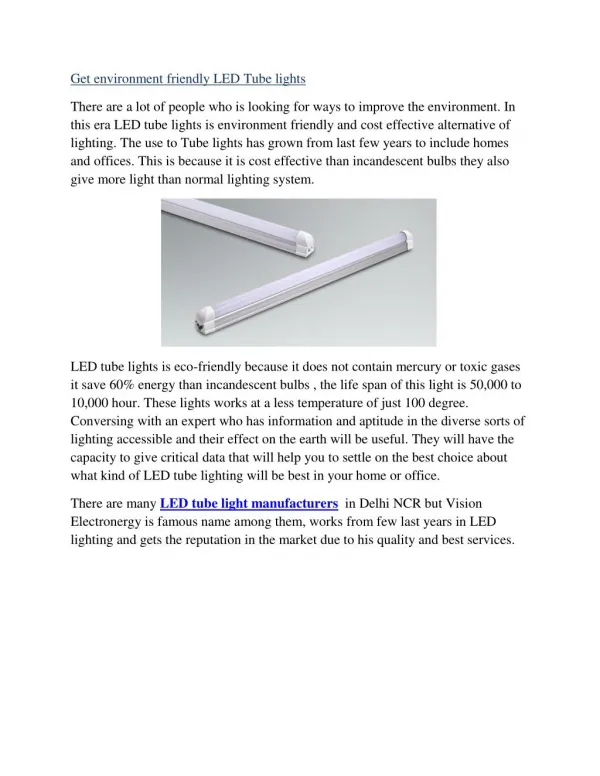 Get environment friendly LED Tube lights