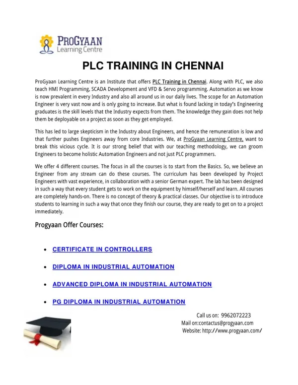PLC Training In Chennai | Progyaan