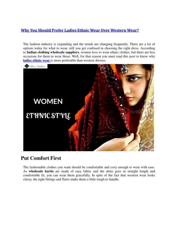 Why You Should Prefer Ladies Ethnic Wear Over Western Wear?