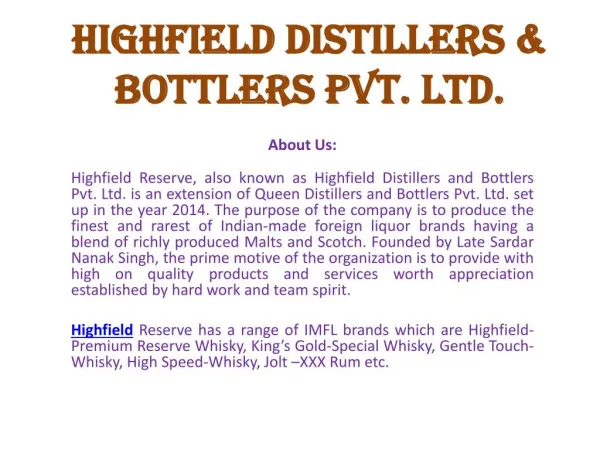 Highfield Distillers