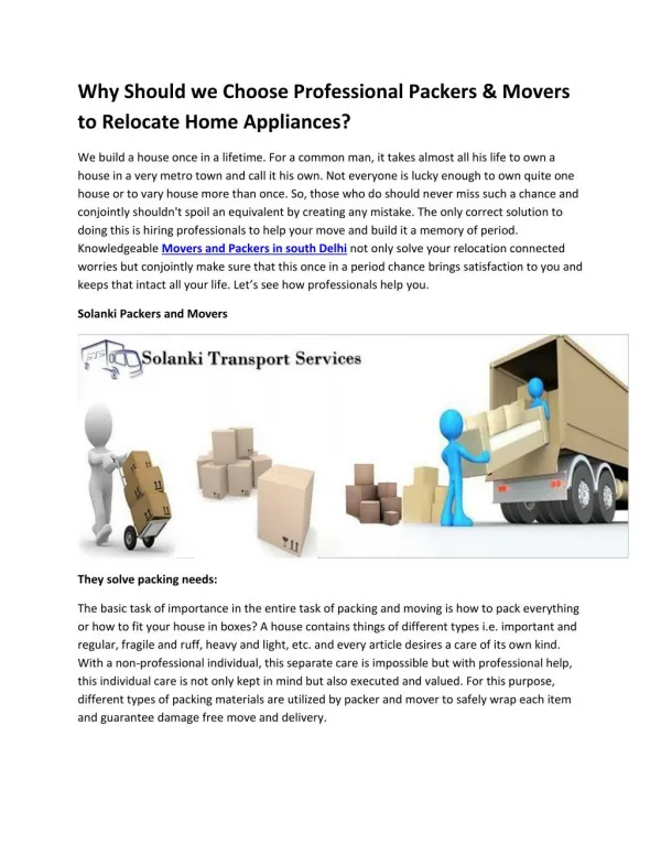 Why Should we Choose Professional Packers & Movers to Relocate Home Appliances?