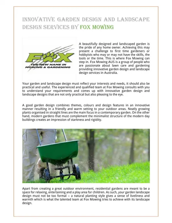 Innovative Garden Design and Landscape Design Services By Fox Mowing