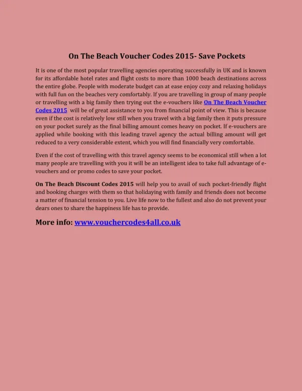 On The Beach Voucher Codes 2015- Save Pockets