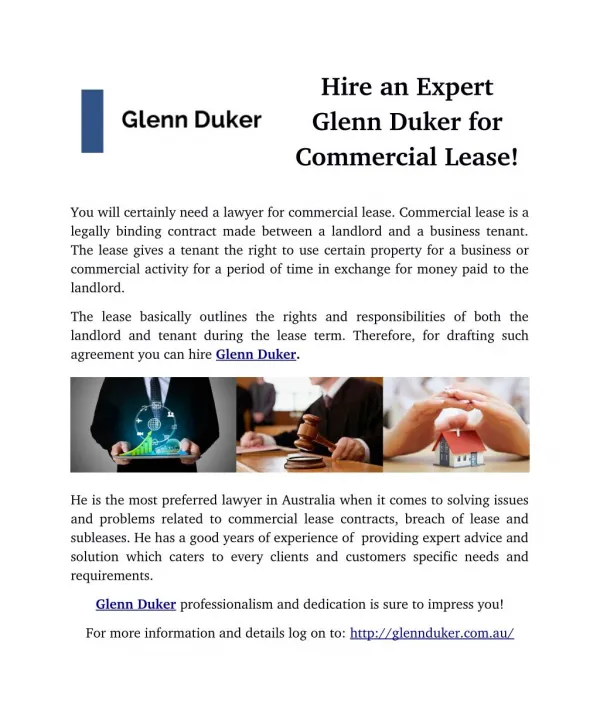 Hire an Expert Glenn Duker for Commercial Lease