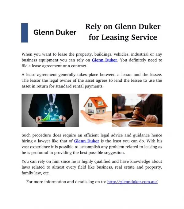 Rely on Glenn Duker for Leasing Service