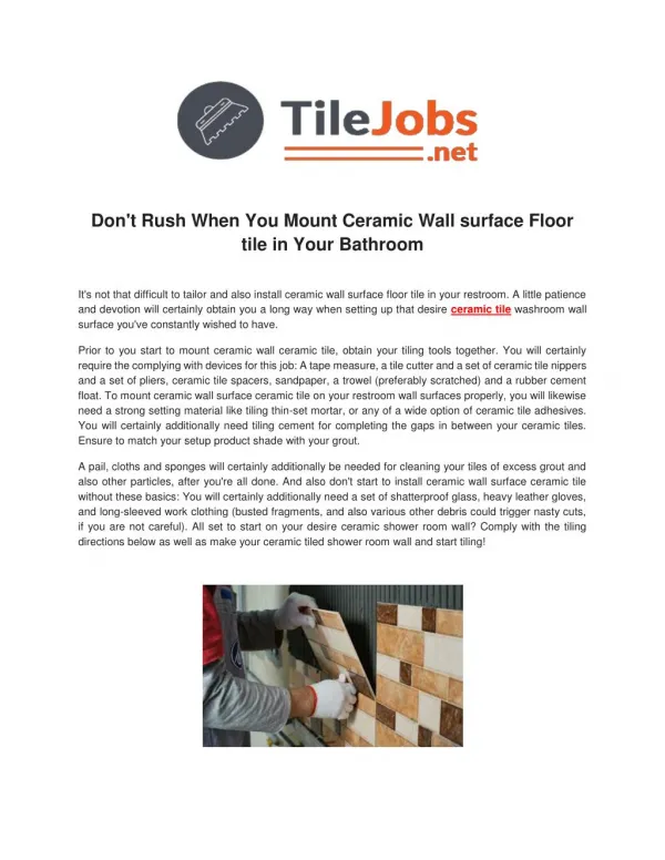 Ceramic Wall Tile Installation
