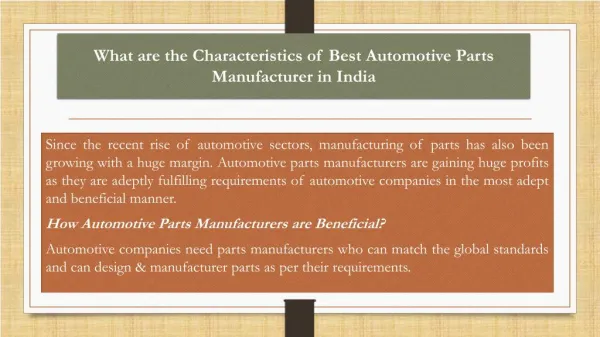 What are the characteristics of best Automotive Parts Manufacturer in India