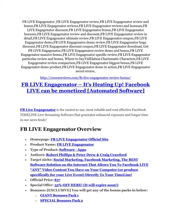 FB LIVE Engagenator review-$26,800 bonus & discount