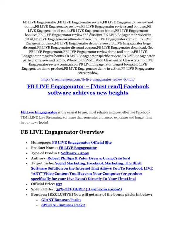FB LIVE Engagenator review demo & BIG bonuses pack