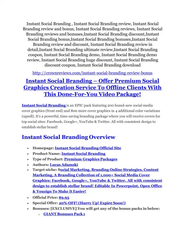 Instant Social Branding review and $26,900 bonus - AWESOME!
