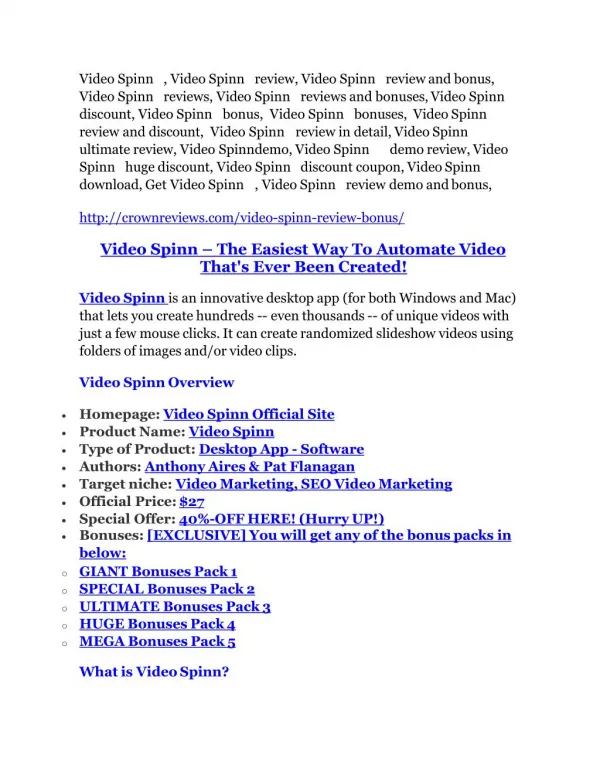 Video Spinn REVIEW and GIANT $21600 bonuses