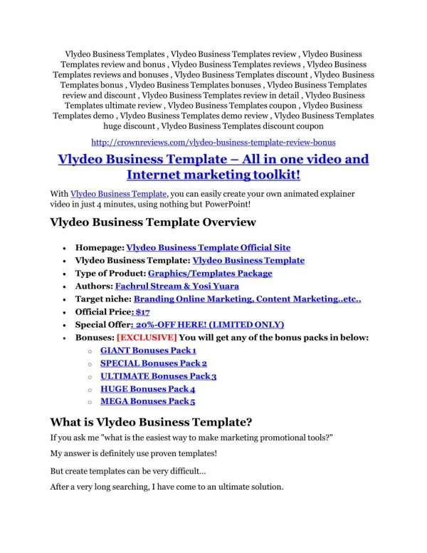 Vlydeo Business Templates REVIEW and GIANT $21600 bonuses