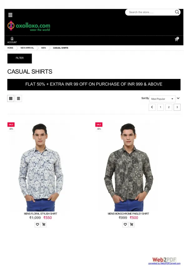 Men Casual Shirts - Flat 50% Off Extra INR 99 OFF