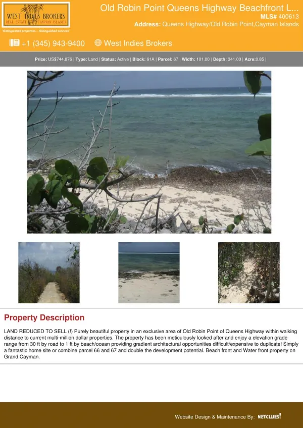 Old Robin Point Queens Highway Beachfront - Land For Sale In Cayman Islands