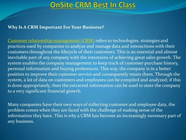 OnSite CRM Best In Class