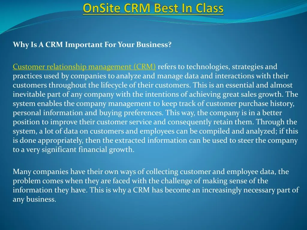 onsite crm best in class