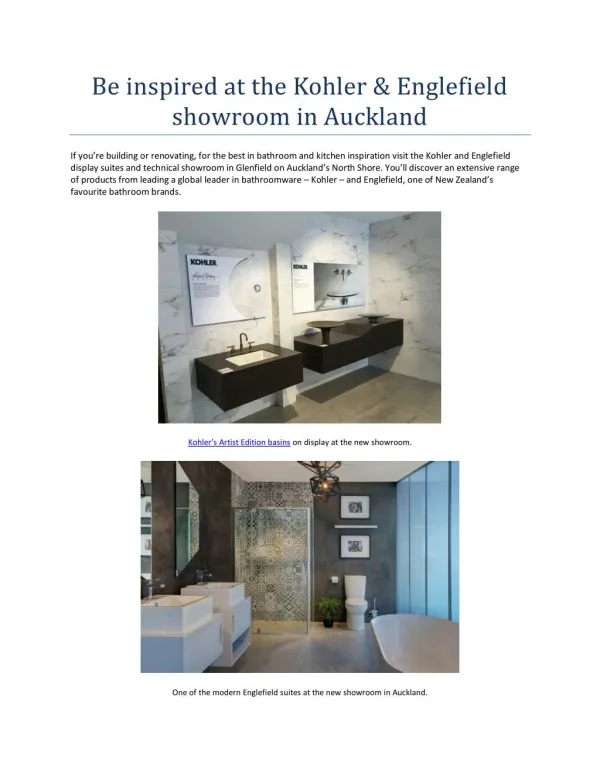 Be inspired at the Kohler & Englefield showroom in Auckland