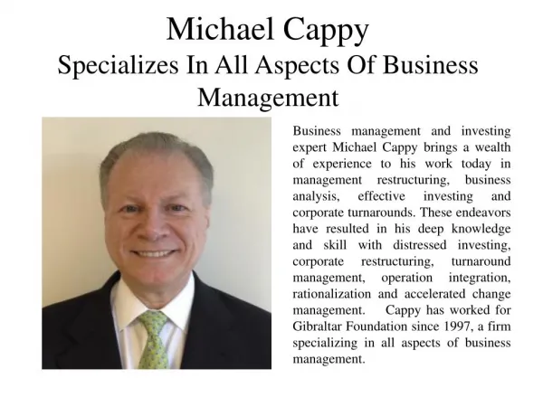 Michael Cappy Specializes in All Aspects of Business Management