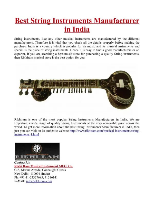 Best String Instruments Manufacturer in India
