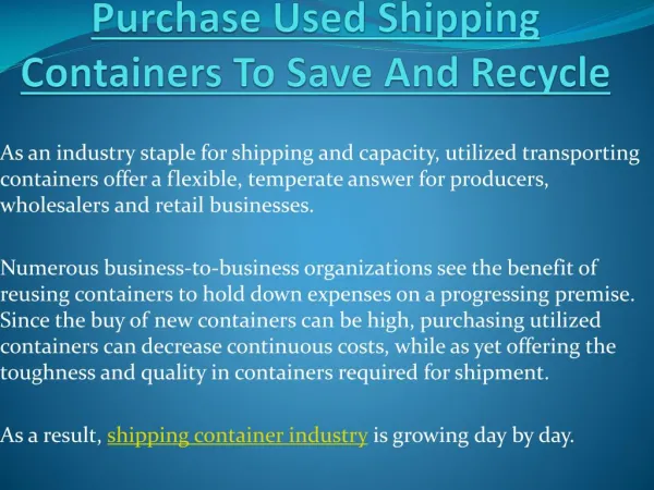 Purchase Shipping Containers To Save And Recycle