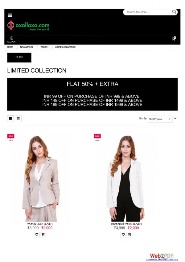 Limited Collection - Flat 50% off Extra 99 INR off