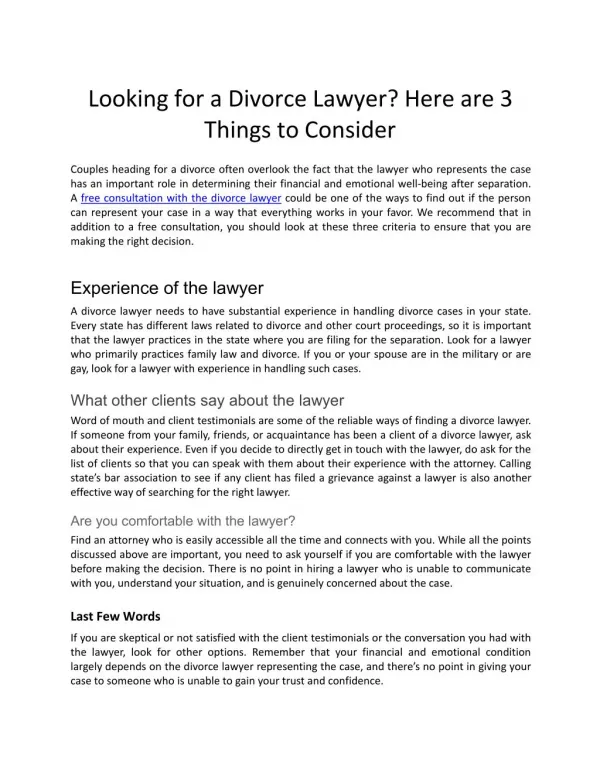 3 things to consider for a divorce lawyer