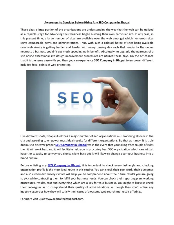 Awareness to Consider Before Hiring Any SEO Company in Bhopal