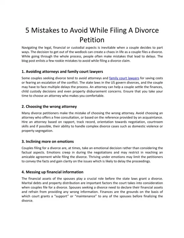 5 Mistakes to Avoid While Filing A Divorce Petition