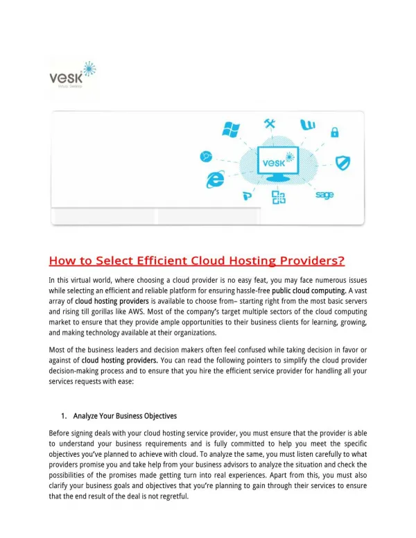 How to Select Efficient Cloud Hosting Providers?