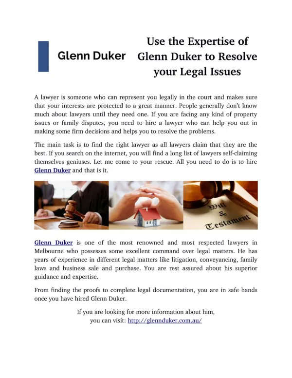 Use the Expertise of Glenn Duker to Resolve your Legal Issues