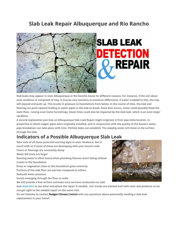 Slab Leak Repair Albuquerque