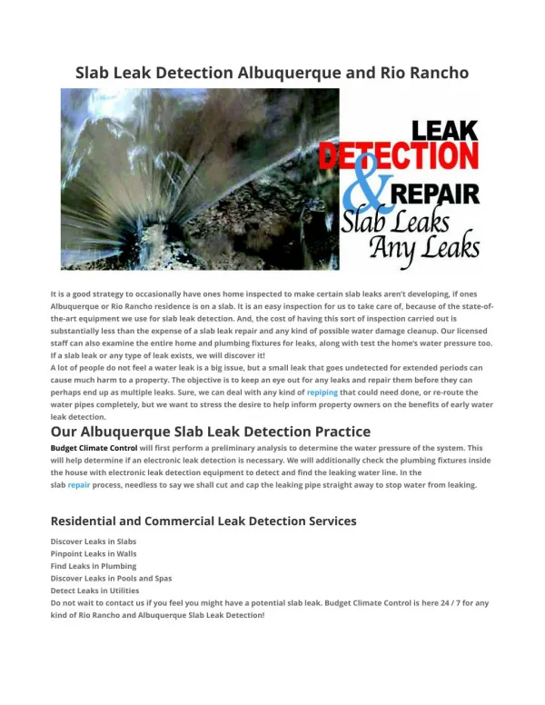 Slab Leak Detection Albuquerque