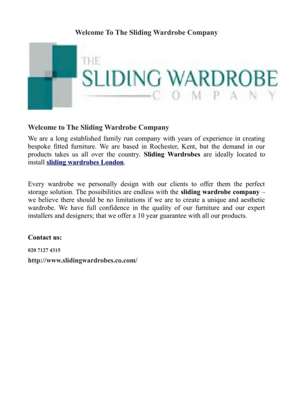Welcome To The Sliding Wardrobe Company