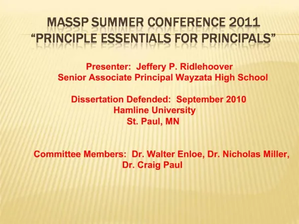 MASSP Summer Conference 2011 Principle Essentials for Principals
