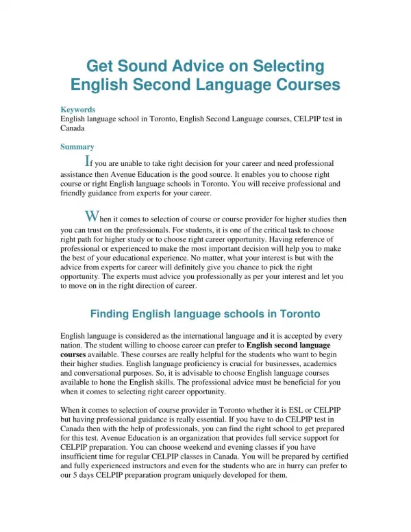 Get Sound Advice on Selecting English Second Language Courses