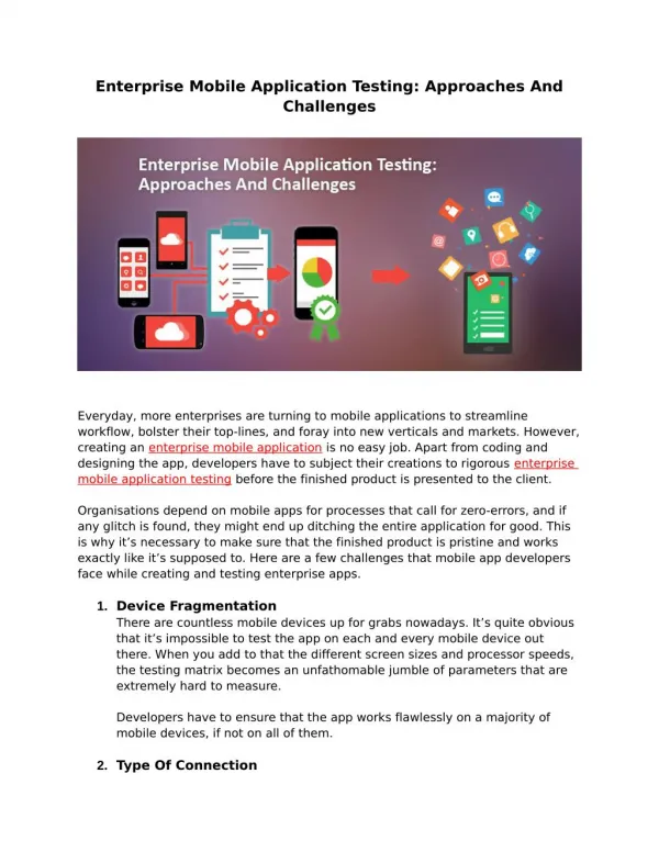 ENTERPRISE MOBILE APPLICATION TESTING: APPROACHES AND CHALLENGES