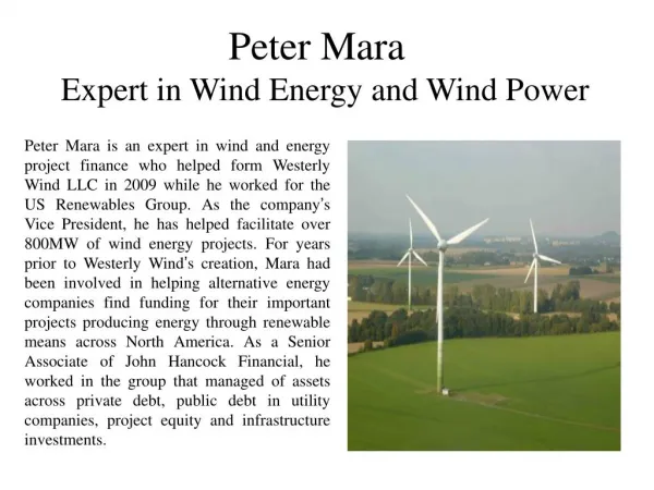 Peter Mara Expert in Wind Energy and Wind Power