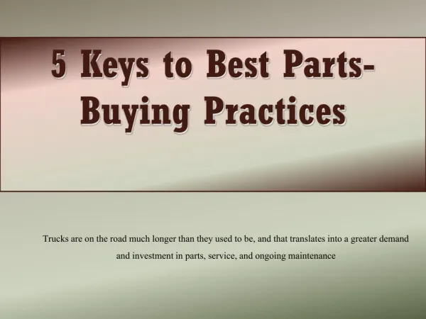 5 Keys to Best Parts Buying Practices