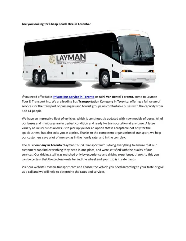 Chartered Bus Rental Toronto