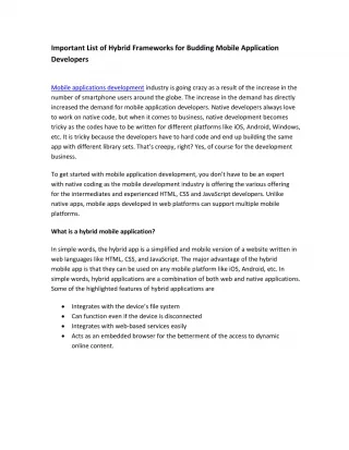 Important List of Hybrid Frameworks for Budding Mobile Application Developers - slide 1