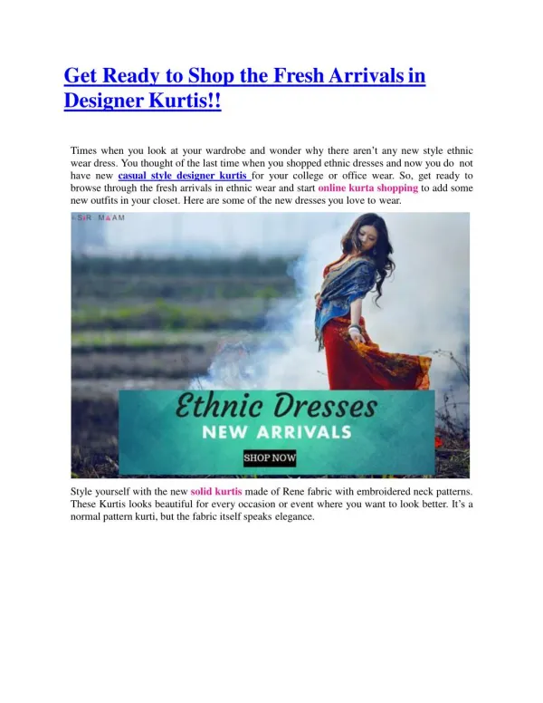 Get Ready to Shop the Fresh Arrivals in Designer Kurtis!!