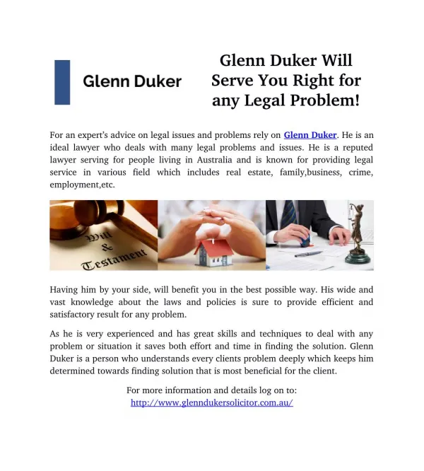 Glenn Duker Will Serve You Right for any Legal Problem!