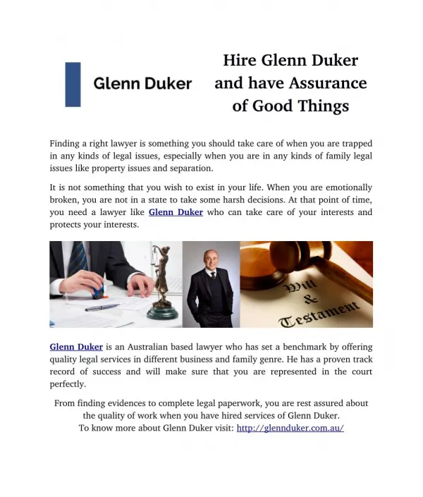 Hire Glenn Duker and have Assurance of Good Things