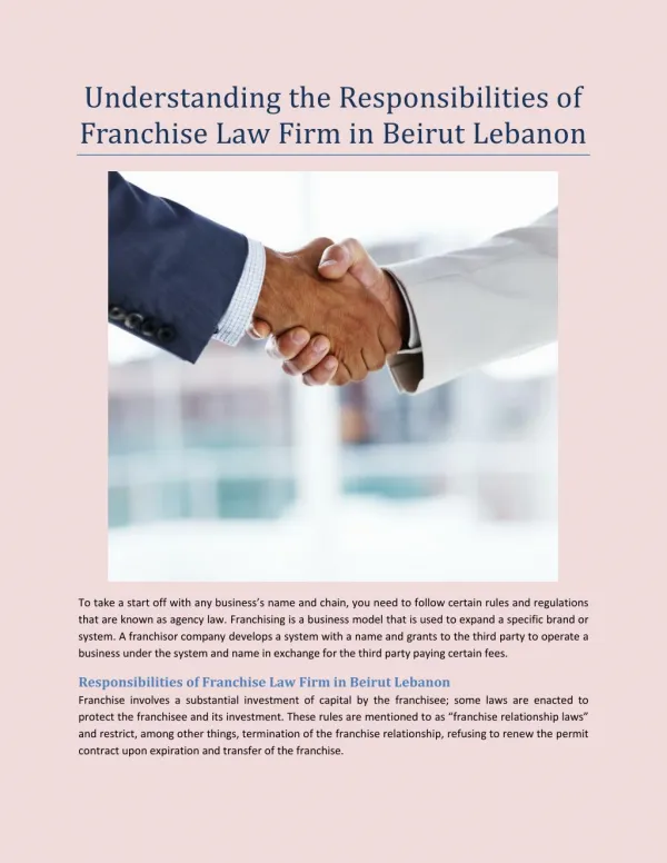 Understanding the Responsibilities of Franchise Law Firm in Beirut Lebanon