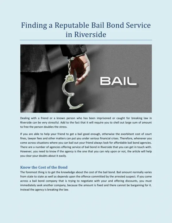 Finding a Reputable Bail Bond Service in Riverside