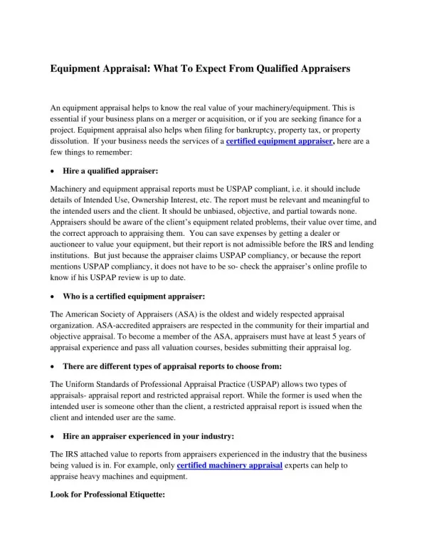 Equipment Appraisal: What To Expect From Qualified Appraisers