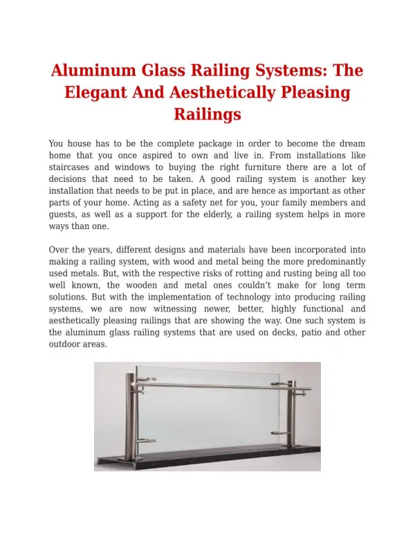 Aluminum Glass Railing Systems: The Elegant And Aesthetically Pleasing Railings