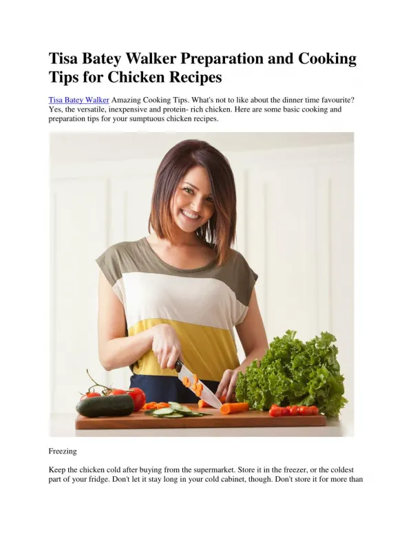 Tisa Batey Walker Preparation and Cooking Tips for Chicken Recipes